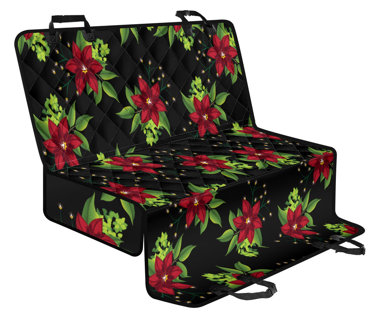Poinsettia Pattern Print Design A01 Rear Dog Car Seat Cover Hammock