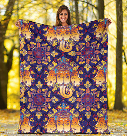 Ganesha Pattern Print Design 01 Premium Blanket
