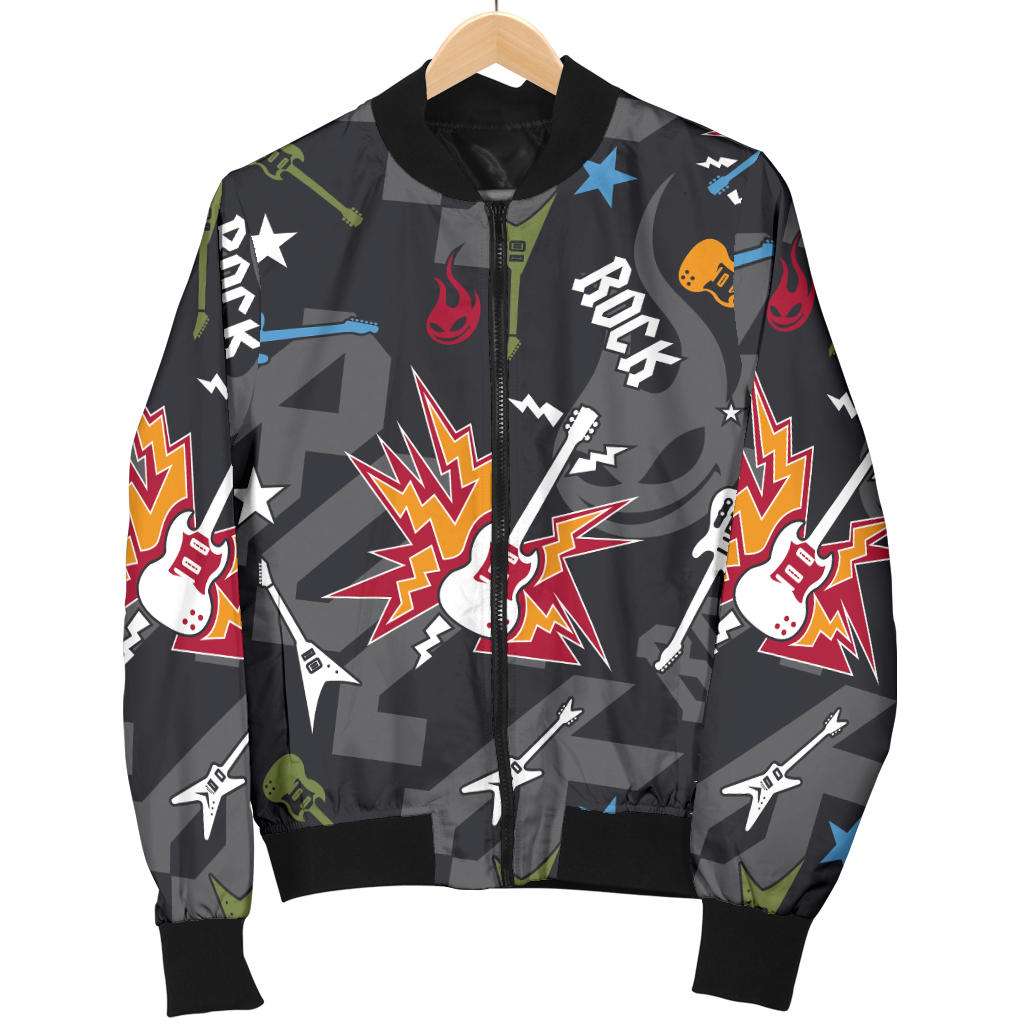 Rock and Roll Pattern Print Design A01 Men Bomber Jacket