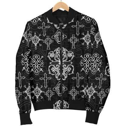 Cross Pattern Print Design 04 Men Bomber Jacket