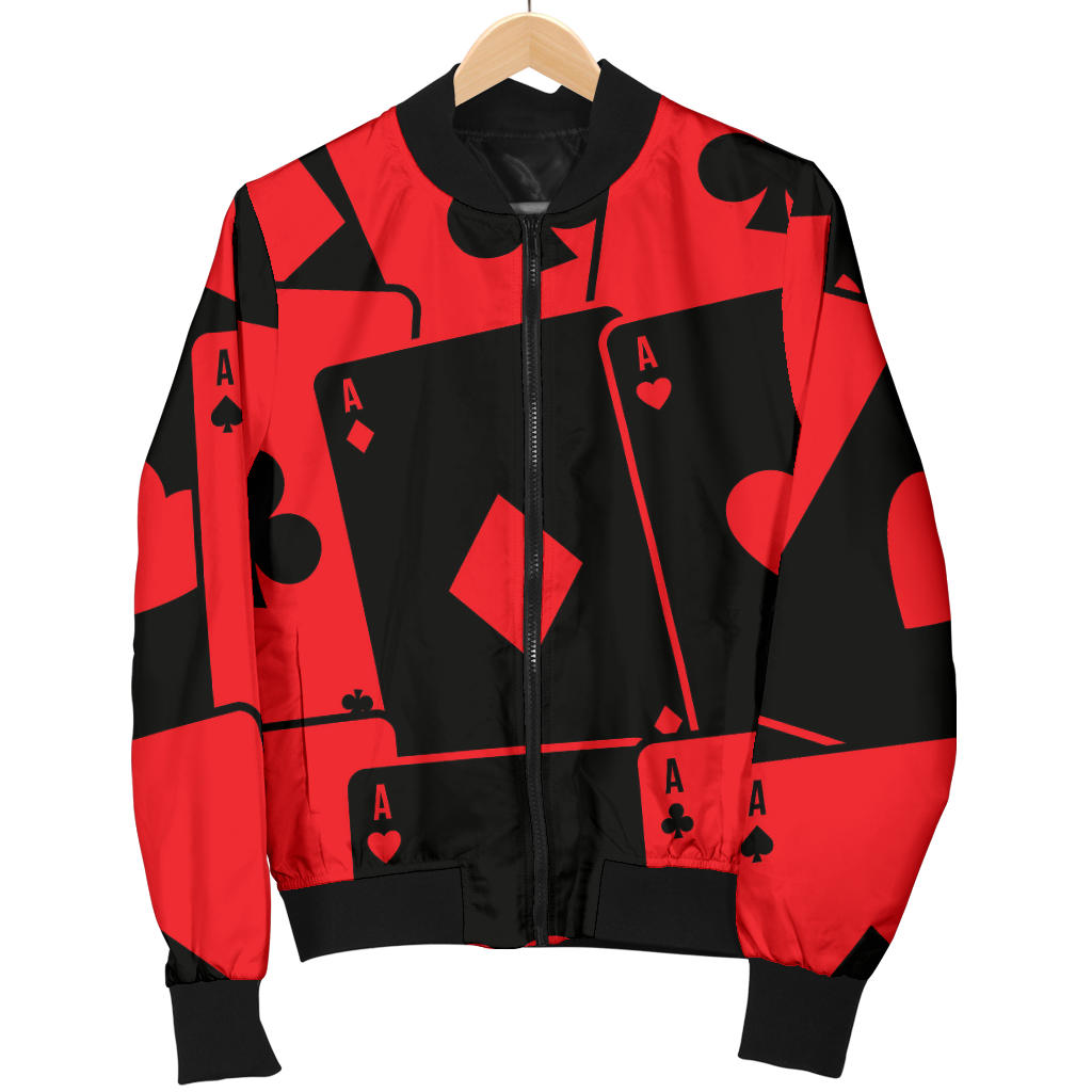 Poker Cards Pattern Print Design A01 Men Bomber Jacket