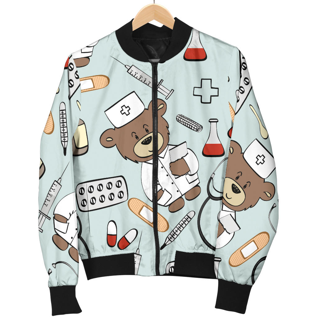 Nurse Bear Pattern Print Design A01 Men Bomber Jacket