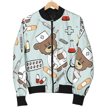 Nurse Bear Pattern Print Design A01 Men Bomber Jacket