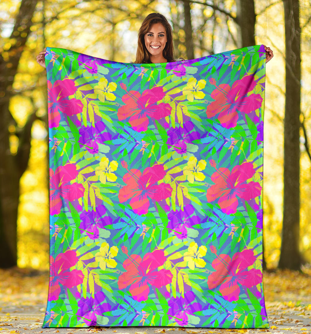 Neon Tropical Pattern Print Design A03 Premium Blanket