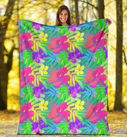 Neon Tropical Pattern Print Design A03 Premium Blanket