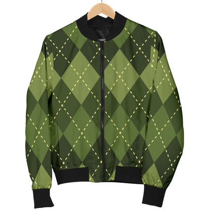 Argyle Green Pattern Print Design 01 Men Bomber Jacket