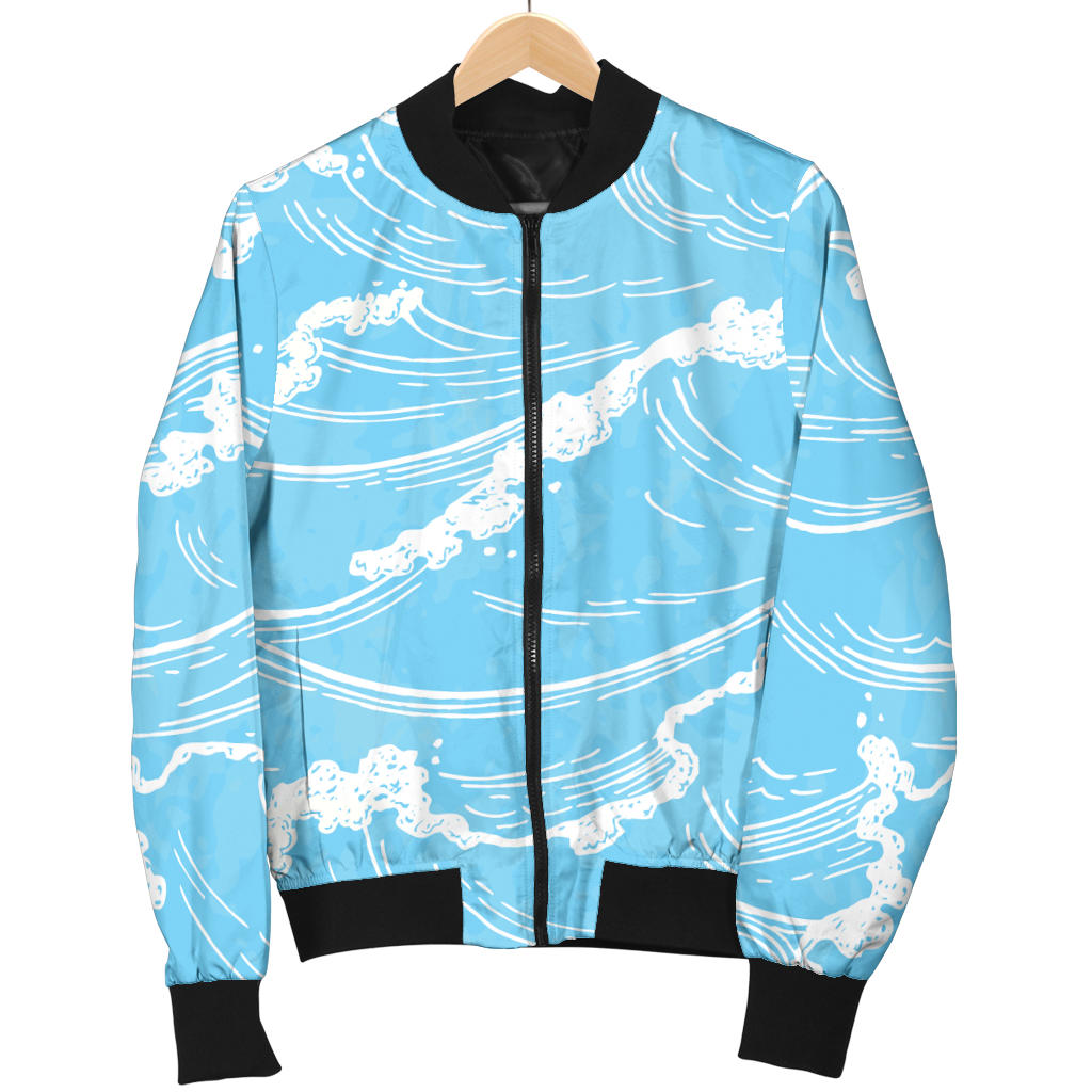 Ocean Wave Pattern Print Design A01 Men Bomber Jacket