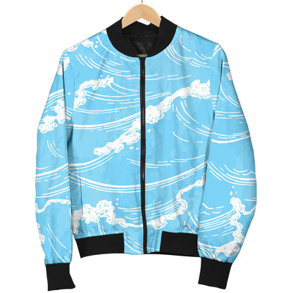 Ocean Wave Pattern Print Design A01 Men Bomber Jacket