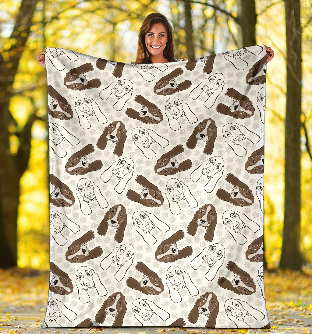 Basset Hound Pattern Print Design 01 Premium Blanket