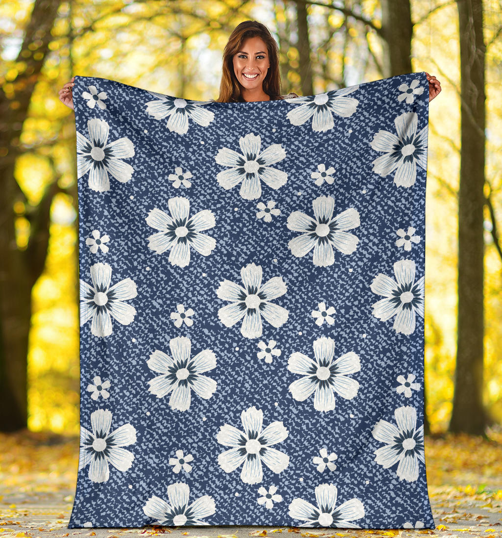 Jean Flower Pattern Print Design 03 Premium Blanket