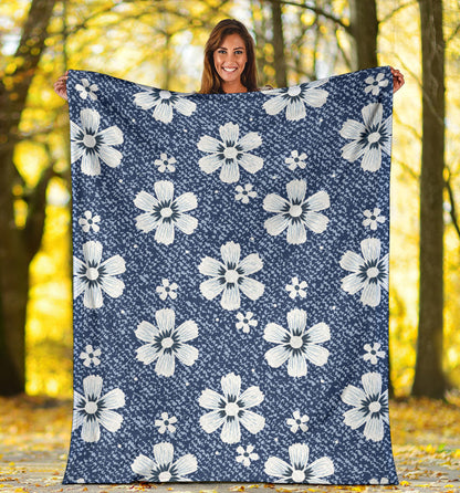 Jean Flower Pattern Print Design 03 Premium Blanket