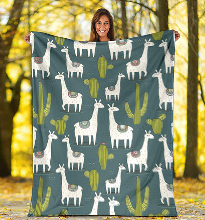 Llama Cactus Pattern Print Design 03 Premium Blanket