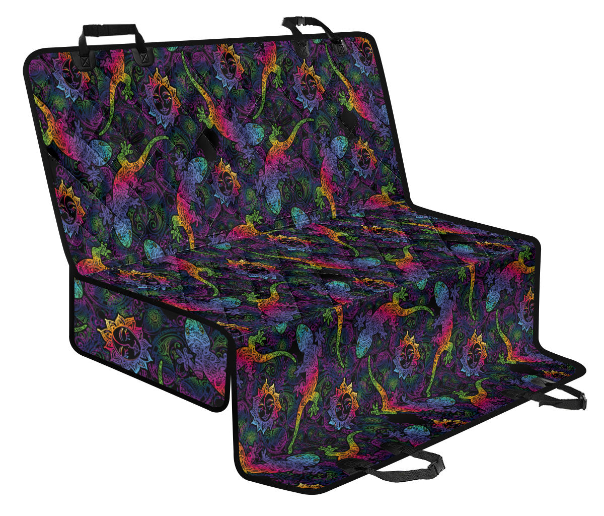 Gecko Rainbow Pattern Print Design 03 Rear Dog Car Seat Cover Hammock