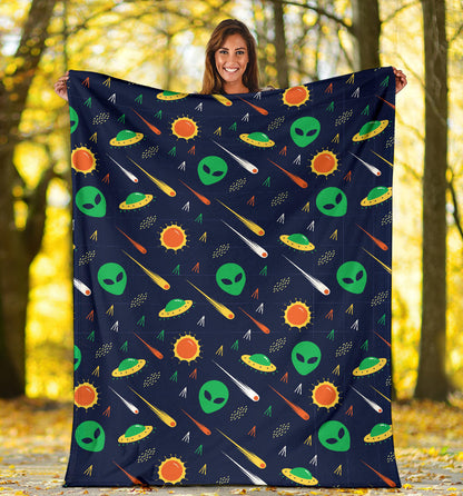 Alien UFO Pattern Print Design 05 Premium Blanket
