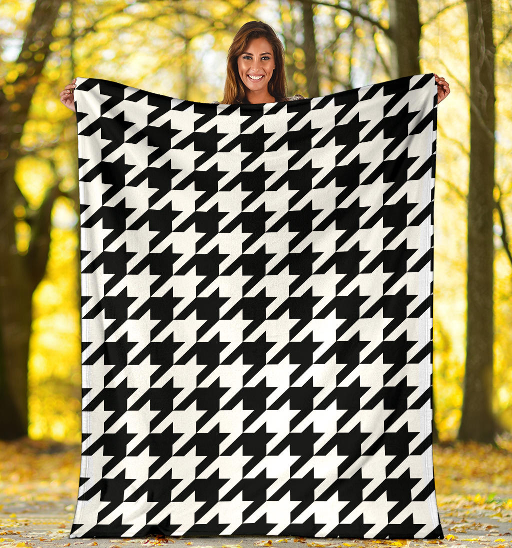 Houndstooth Black White Pattern Print Design 05 Premium Blanket