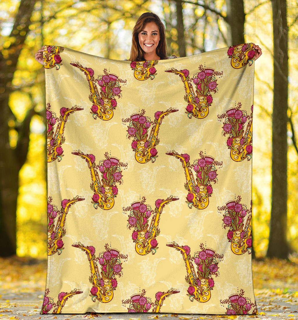 Saxophone Pattern Print Design 04 Premium Blanket
