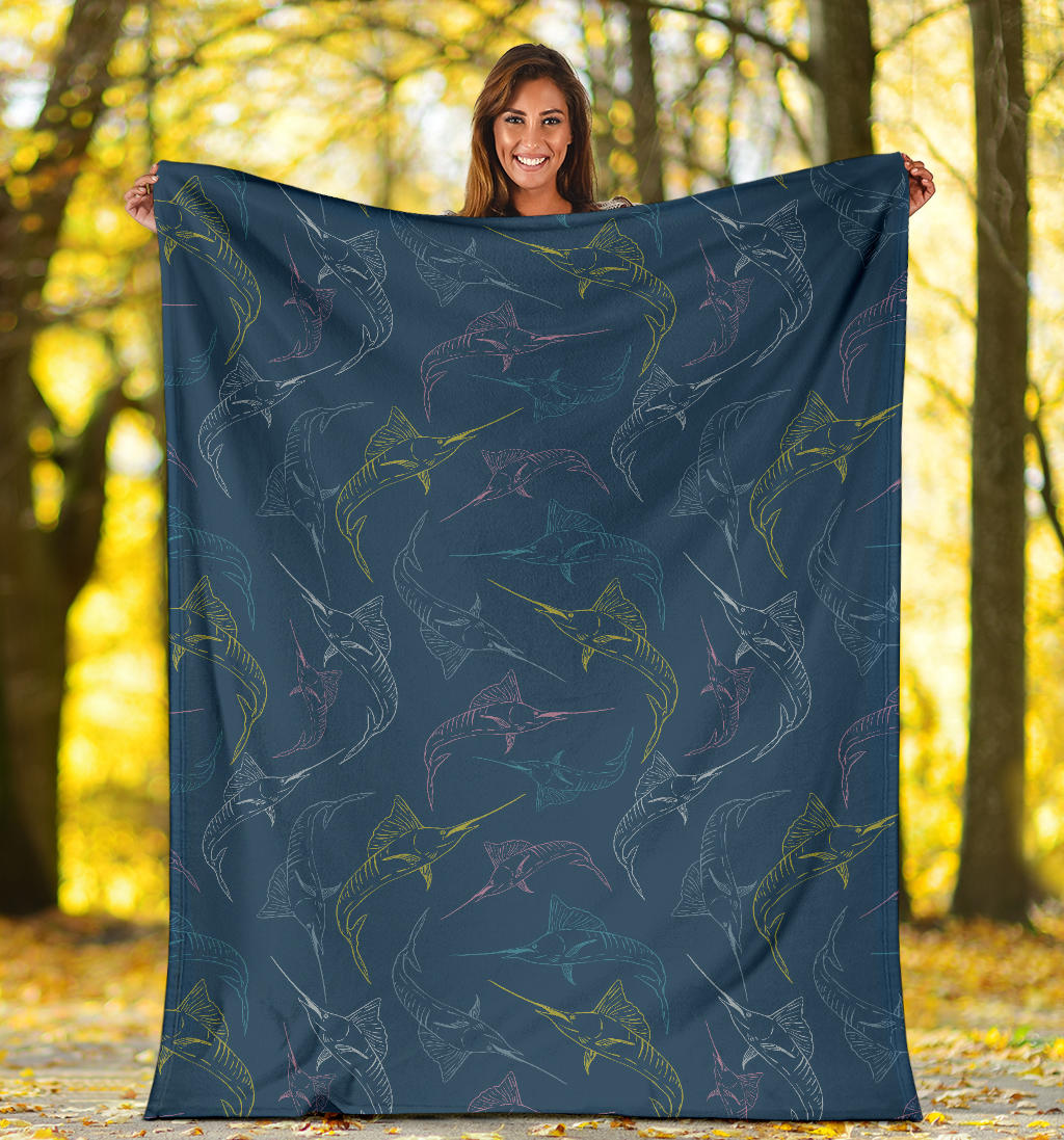 Swordfish Pattern Print Design 02 Premium Blanket