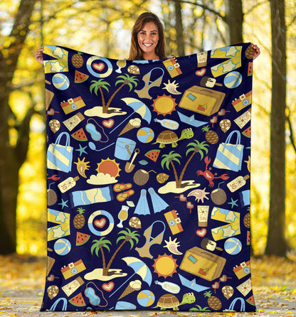 Beach Themed Pattern Print Design 04 Premium Blanket