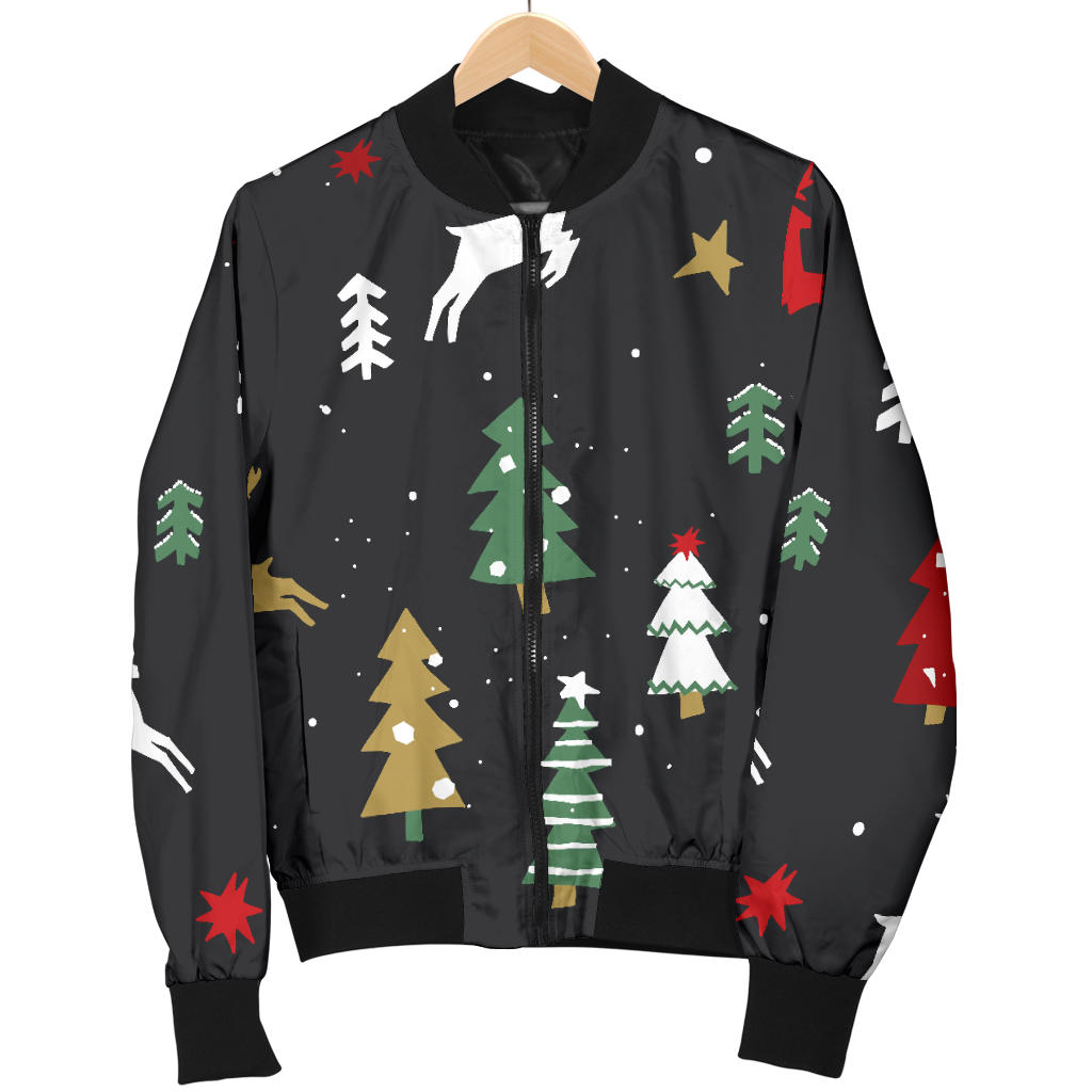 Christmas Tree Deer Style Pattern Print Design 03 Men Bomber Jacket