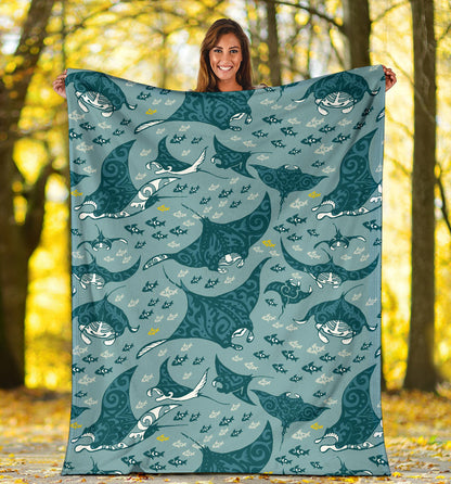 Manta Ray Tribal Pattern Print Design 03 Premium Blanket