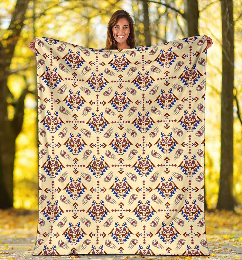 Aztec Wolf Pattern Print Design 03 Premium Blanket