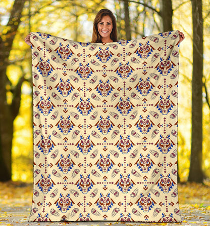 Aztec Wolf Pattern Print Design 03 Premium Blanket