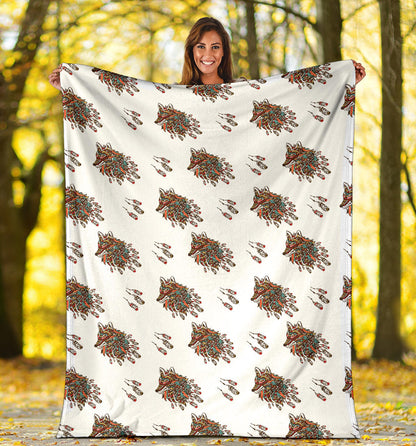 Aztec Wolf Pattern Print Design 02 Premium Blanket