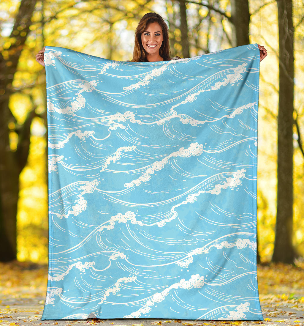 Ocean Wave Pattern Print Design A01 Premium Blanket