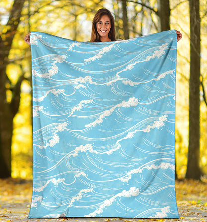 Ocean Wave Pattern Print Design A01 Premium Blanket