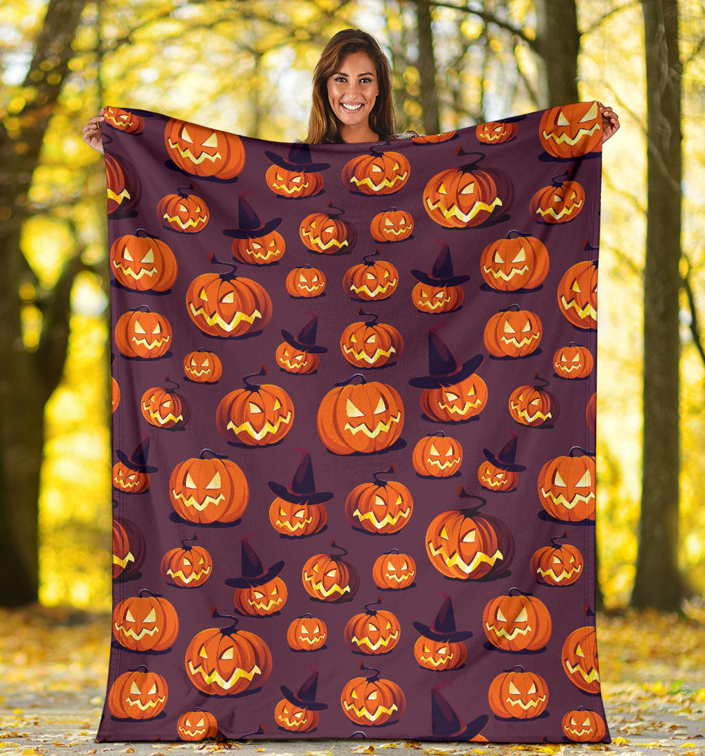 Halloween Pumpkin Pattern Print Design 03 Premium Blanket