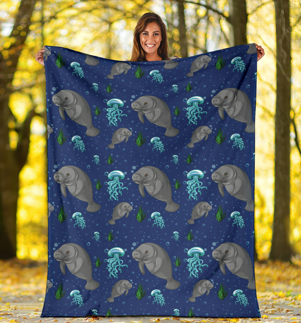 Manatee Pattern Print Design 01 Premium Blanket
