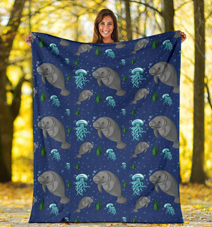 Manatee Pattern Print Design 01 Premium Blanket