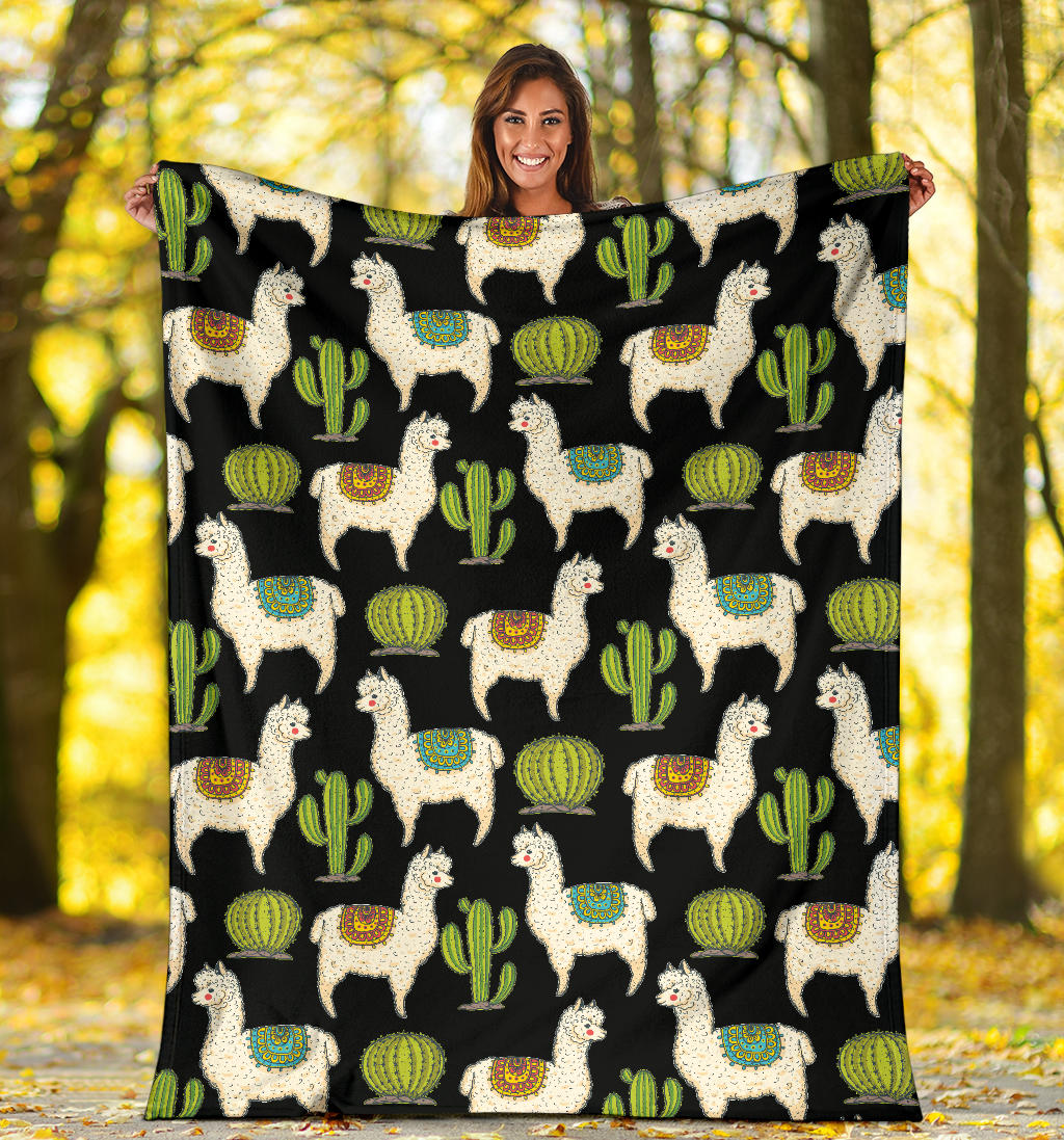 Alpaca Cactus Pattern Print Design 07 Premium Blanket