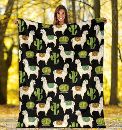 Alpaca Cactus Pattern Print Design 07 Premium Blanket