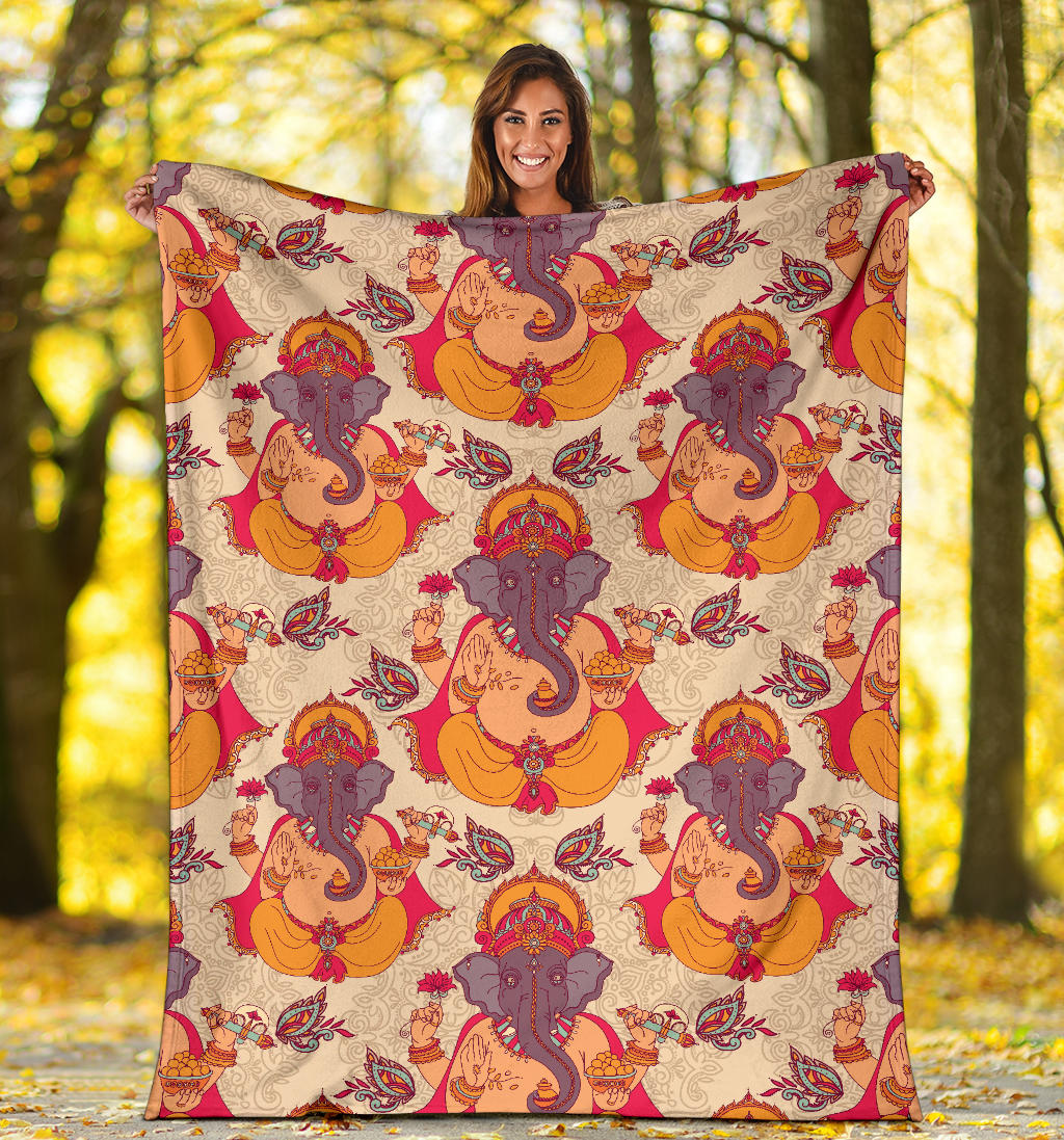 Ganesha Indian Pattern Print Design 02 Premium Blanket