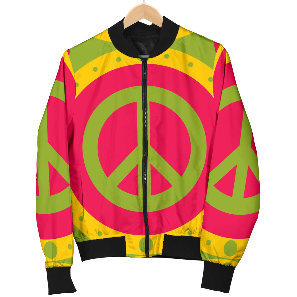Peace Sign Pattern Print Design A01 Men Bomber Jacket