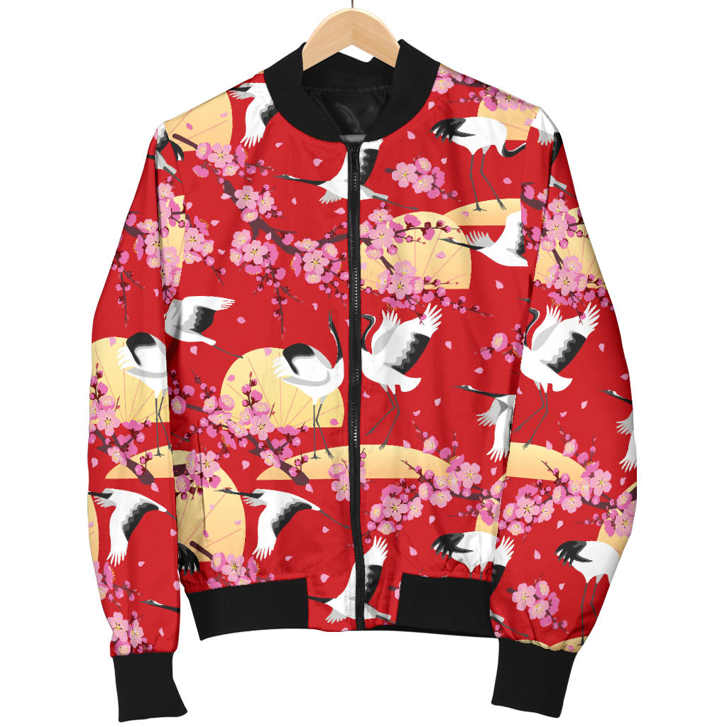 Crane Pattern Print Design 04 Men Bomber Jacket