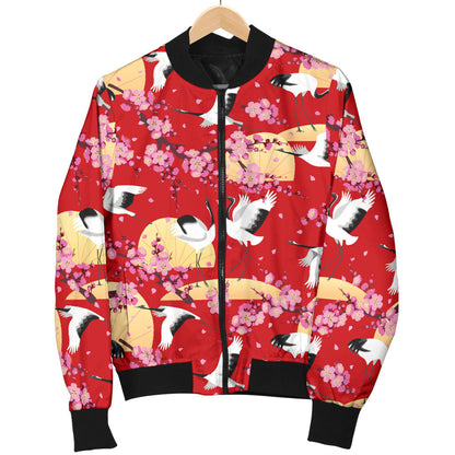 Crane Pattern Print Design 04 Men Bomber Jacket