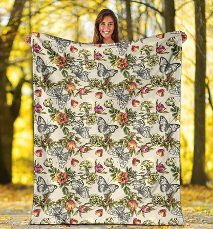 Butterfly Flower Pattern Print Design 06 Premium Blanket