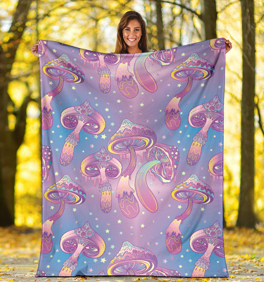 Psychedelic Mushroom Pattern Print Design A01 Premium Blanket
