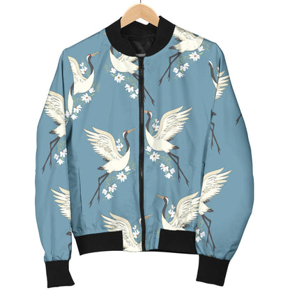 Crane Pattern Print Design 05 Men Bomber Jacket