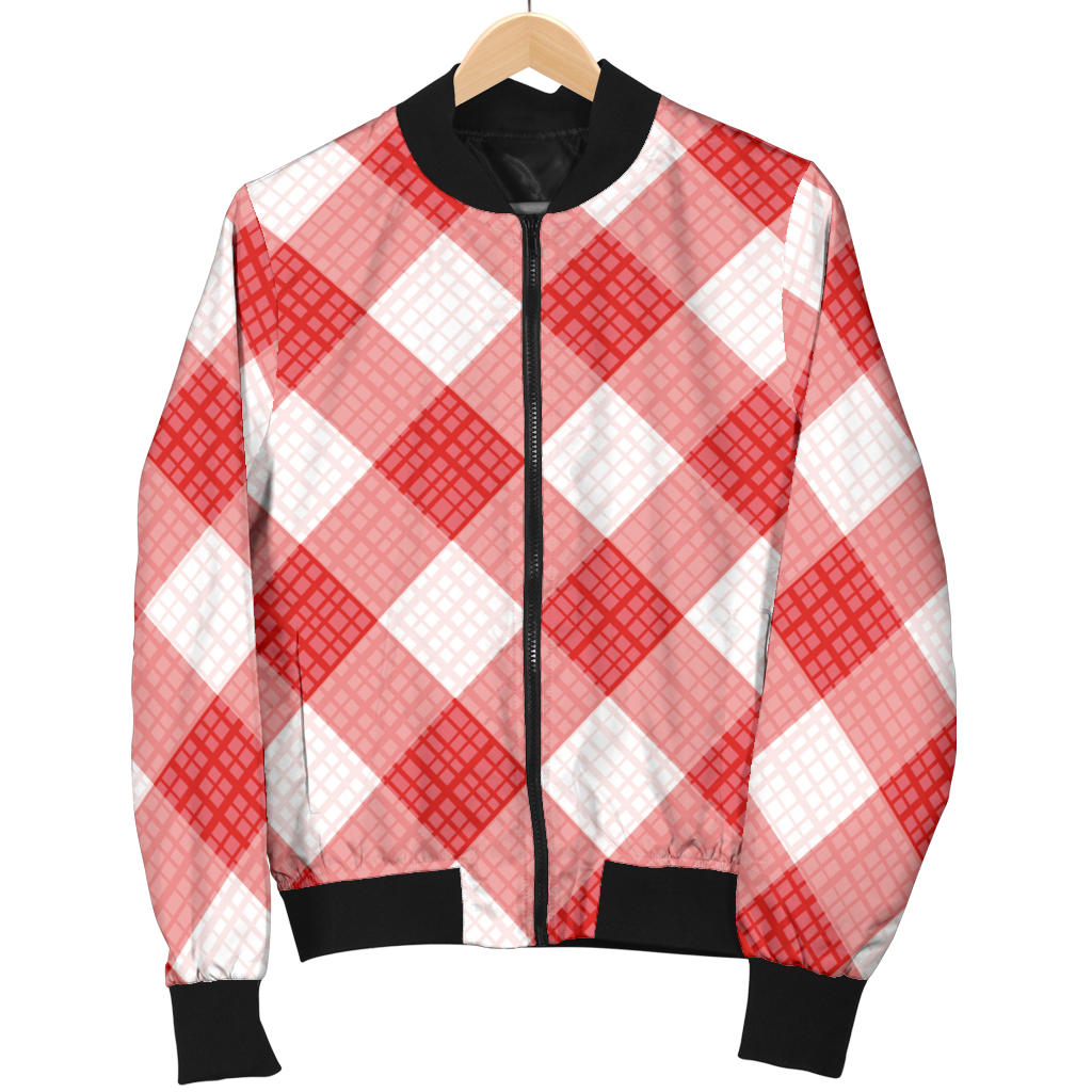 Gingham Red Pattern Print Design 01 Men Bomber Jacket