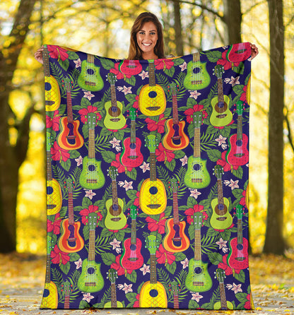 Ukulele Tropical Pattern Print Design 03 Premium Blanket