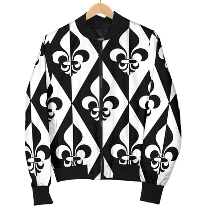 Fleur De Lis Black White Pattern Print Design 02 Men Bomber Jacket