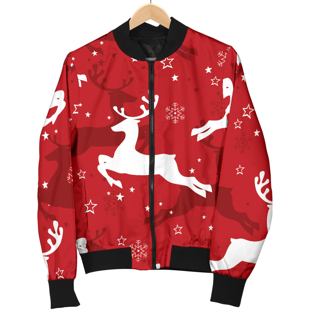 Reindeer Red Pattern Print Design 01 Men Bomber Jacket