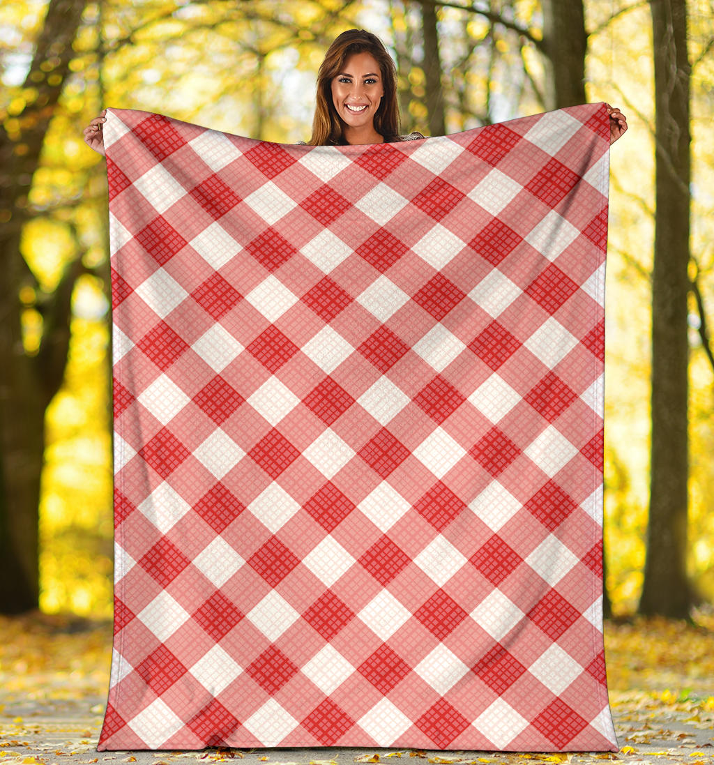 Gingham Red Pattern Print Design 01 Premium Blanket