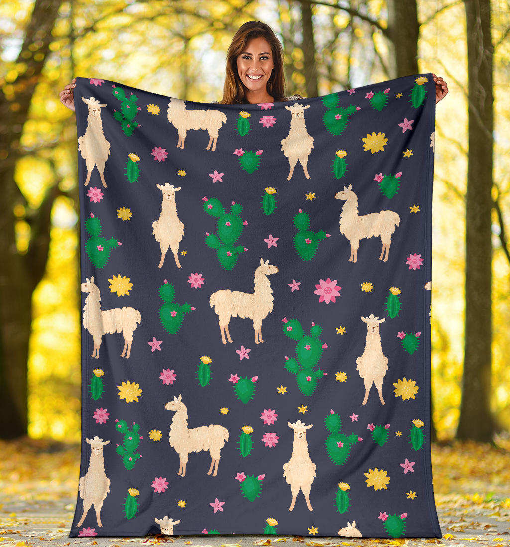 Llama Cactus Pattern Print Design 012 Premium Blanket
