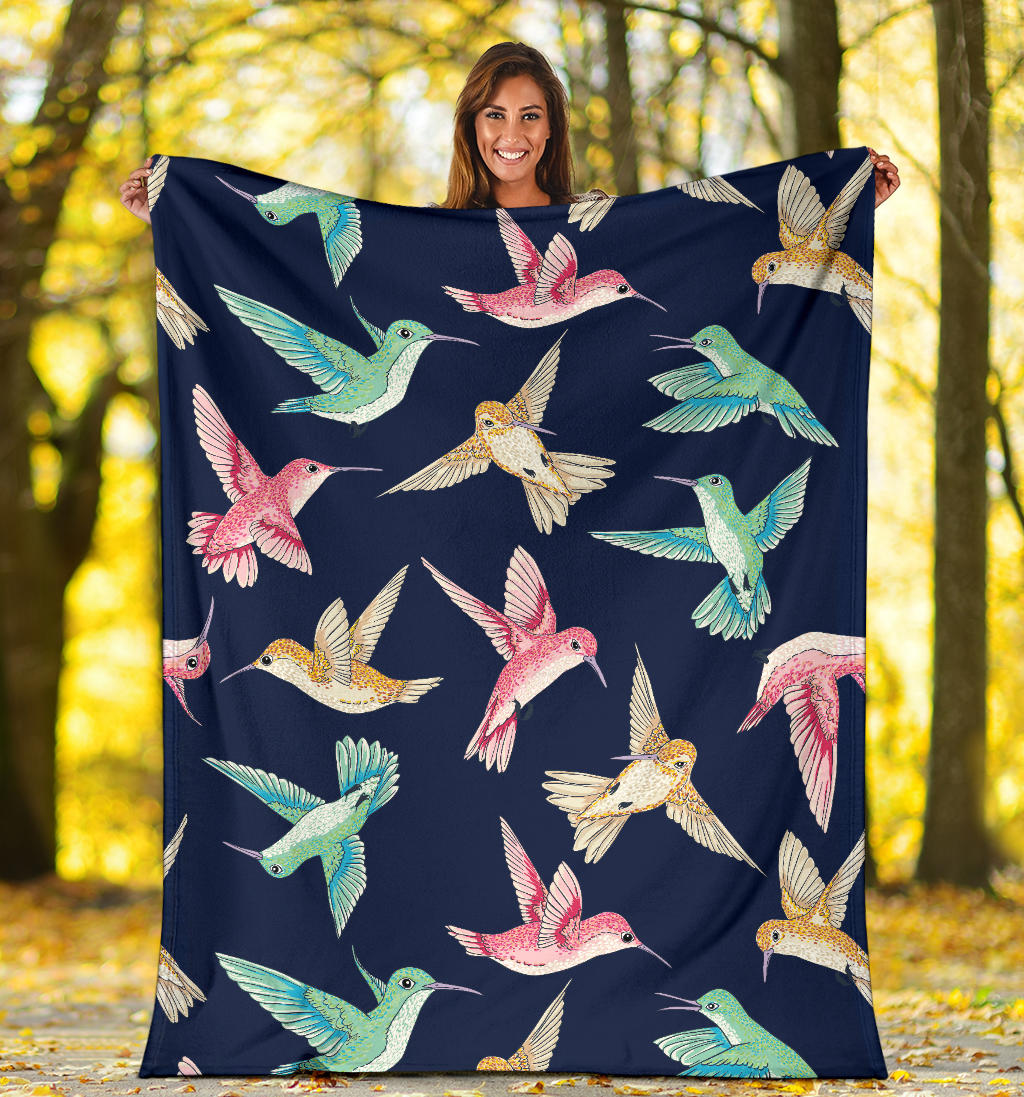 Hummingbird Cute Pattern Print Design 01 Premium Blanket