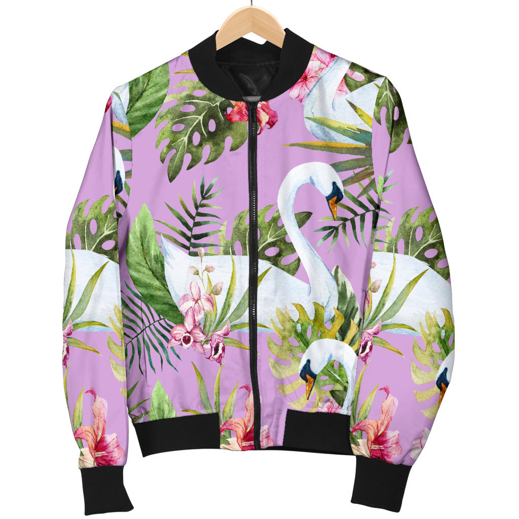 Swan with Flower Pattern Print Design 01 Men Bomber Jacket