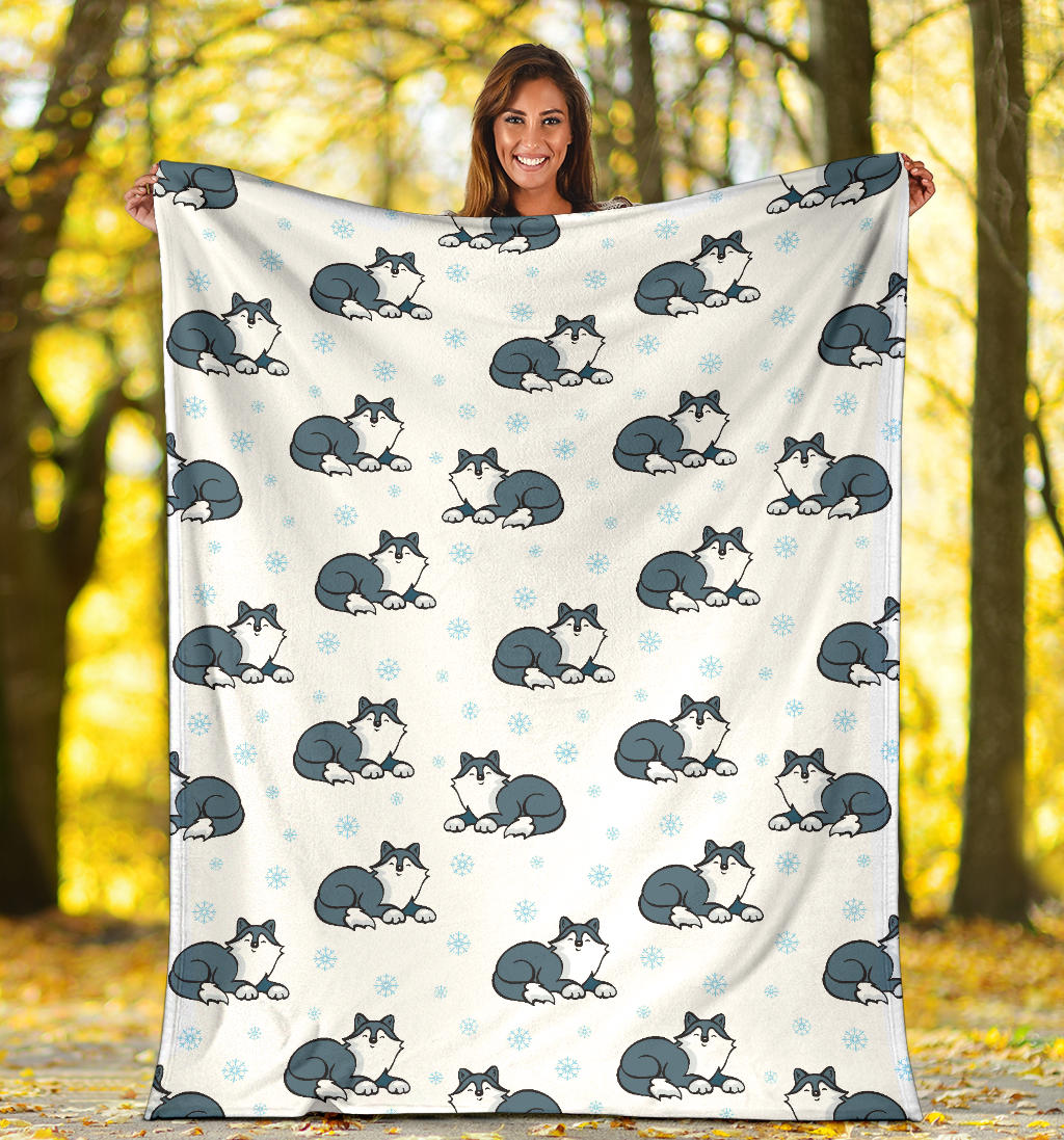 Alaskan Malamute Pattern Print Design 03 Premium Blanket